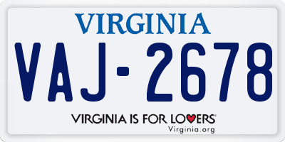 VA license plate VAJ2678