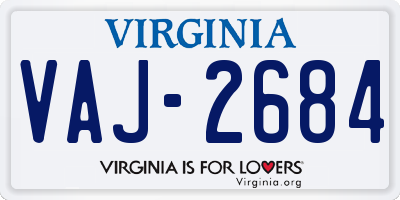 VA license plate VAJ2684