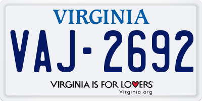VA license plate VAJ2692