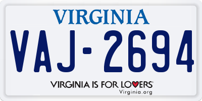 VA license plate VAJ2694