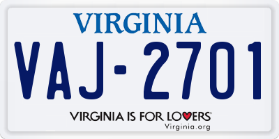 VA license plate VAJ2701