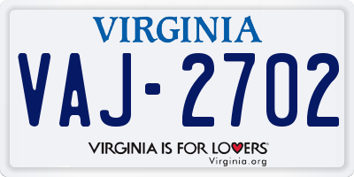 VA license plate VAJ2702