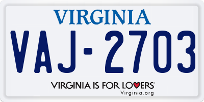 VA license plate VAJ2703