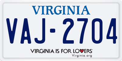 VA license plate VAJ2704