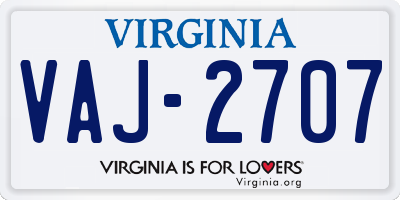 VA license plate VAJ2707
