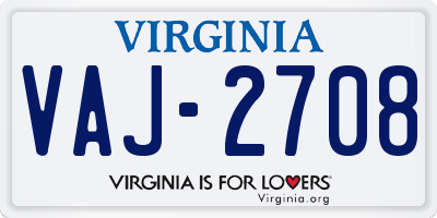 VA license plate VAJ2708