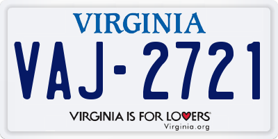 VA license plate VAJ2721