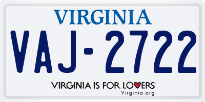 VA license plate VAJ2722
