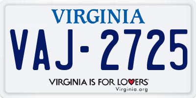 VA license plate VAJ2725