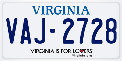 VA license plate VAJ2728