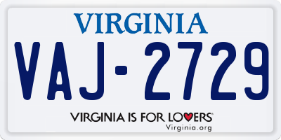 VA license plate VAJ2729