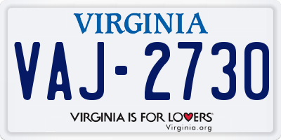 VA license plate VAJ2730