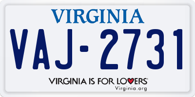 VA license plate VAJ2731