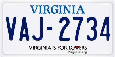 VA license plate VAJ2734