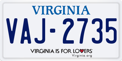 VA license plate VAJ2735