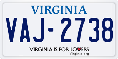 VA license plate VAJ2738