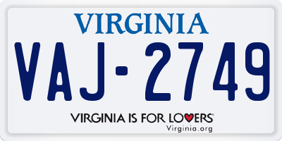 VA license plate VAJ2749
