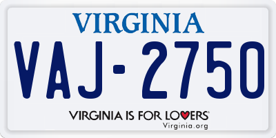 VA license plate VAJ2750