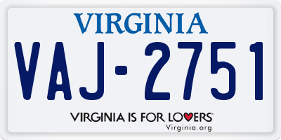 VA license plate VAJ2751