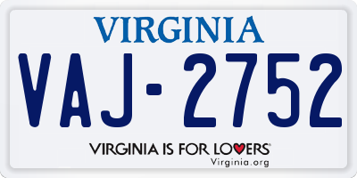VA license plate VAJ2752