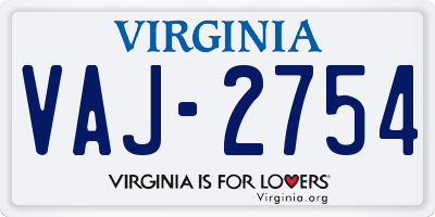 VA license plate VAJ2754