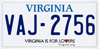 VA license plate VAJ2756