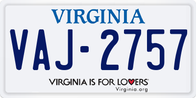 VA license plate VAJ2757