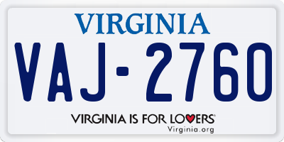VA license plate VAJ2760