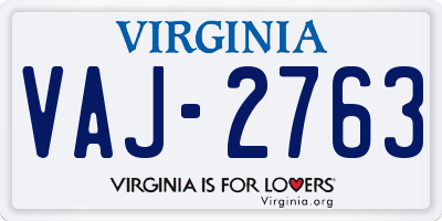 VA license plate VAJ2763