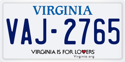 VA license plate VAJ2765