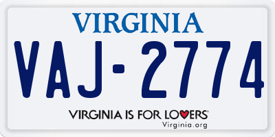 VA license plate VAJ2774