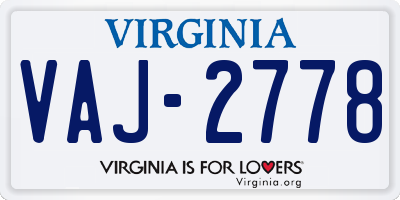 VA license plate VAJ2778
