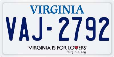VA license plate VAJ2792