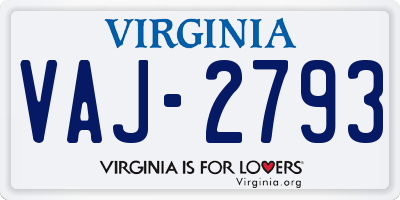 VA license plate VAJ2793