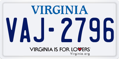 VA license plate VAJ2796