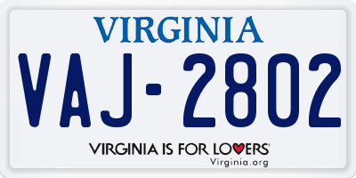 VA license plate VAJ2802
