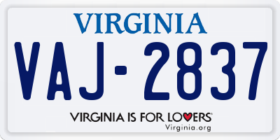 VA license plate VAJ2837
