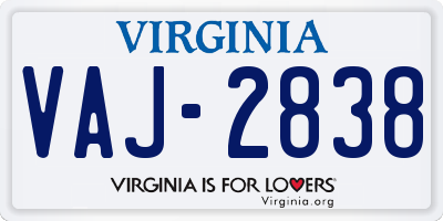 VA license plate VAJ2838