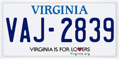 VA license plate VAJ2839