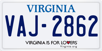 VA license plate VAJ2862