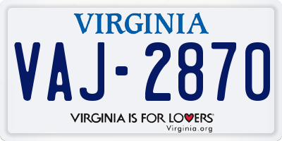 VA license plate VAJ2870