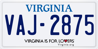 VA license plate VAJ2875