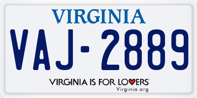 VA license plate VAJ2889