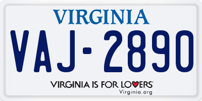 VA license plate VAJ2890