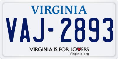 VA license plate VAJ2893