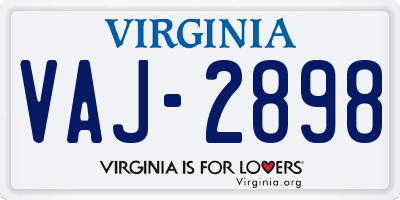 VA license plate VAJ2898