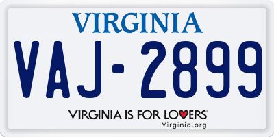 VA license plate VAJ2899