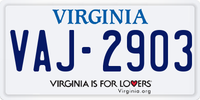 VA license plate VAJ2903