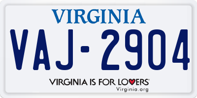VA license plate VAJ2904