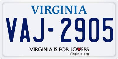 VA license plate VAJ2905